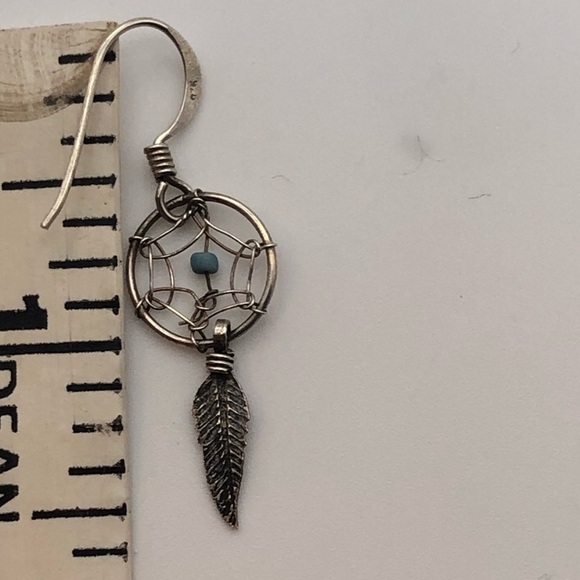 VTG Sterling & Turquoise Accent Dream Catcher Earrings - 1.5” - Picture 3 of 4